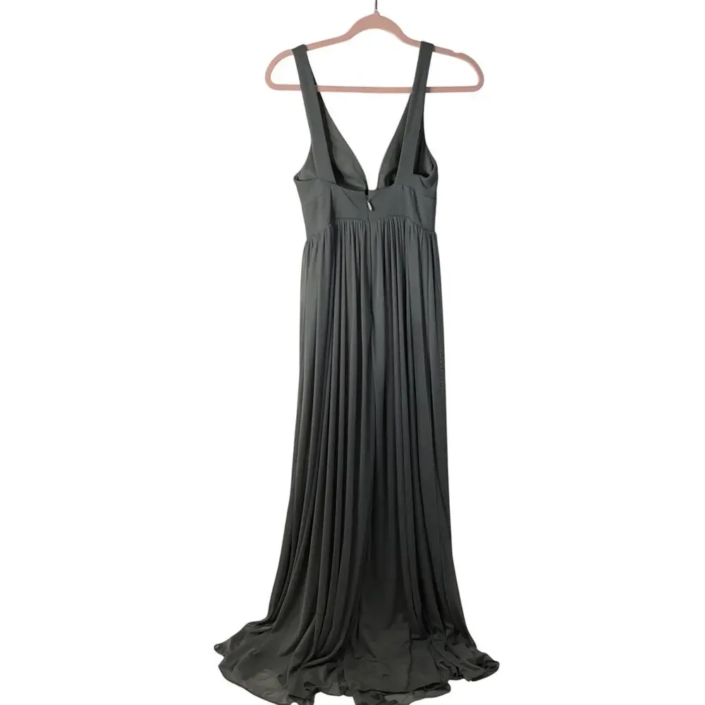 Azazie Steel Grey V-Neck Pleated Bridesmaid Dress Size C / Size 6-8 - Picture 3 of 6